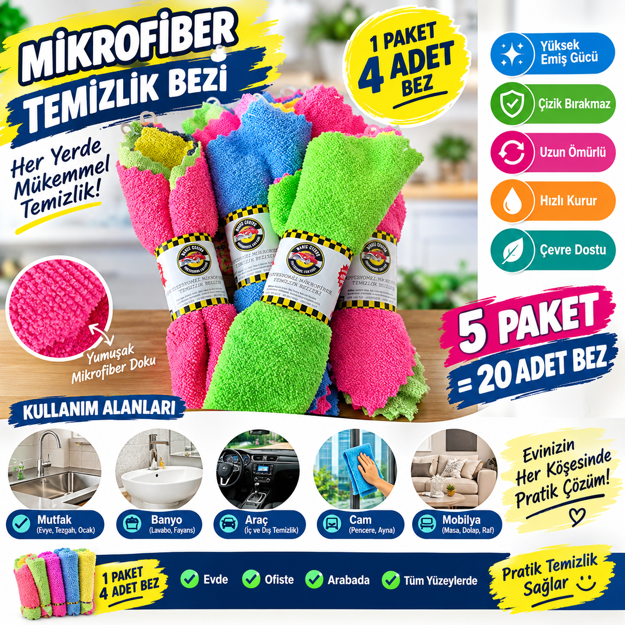 Dürüm Microfiber Bez 4'lü 5 PAKET