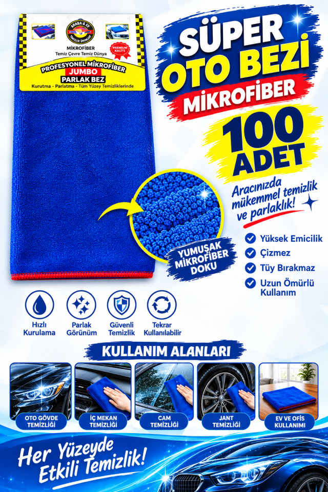 100'lü 40x40 cm Süper Oto Bezi Lacivert