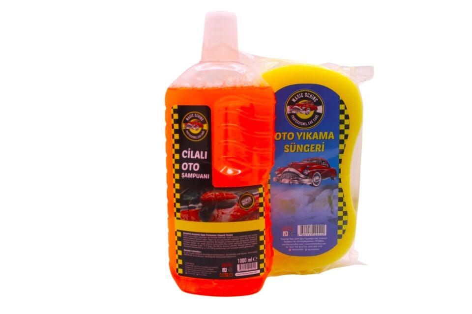 Magic Schine Yıkama Süngeri + Cilalı Oto Şampuanı 1 lt SET