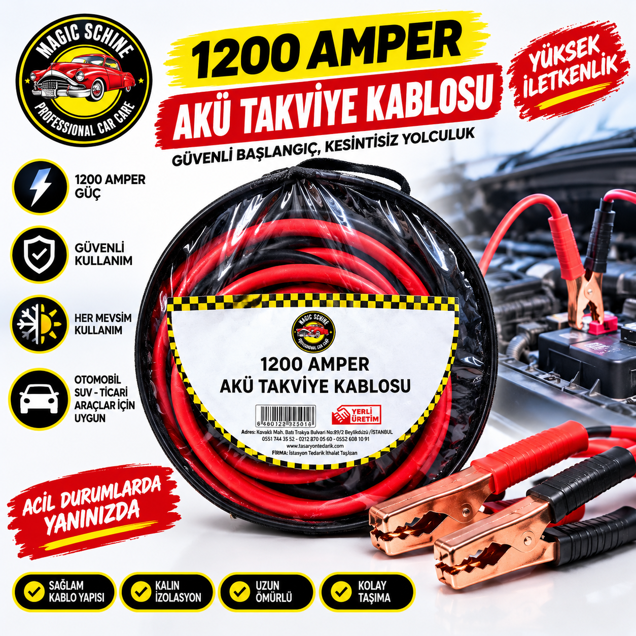 Akü takviye kablosu 1200 Amper Kablolu Çantalı 1.SINIF