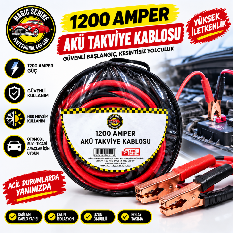 Akü takviye kablosu 1200 Amper Kablolu Çantalı 1.SINIF