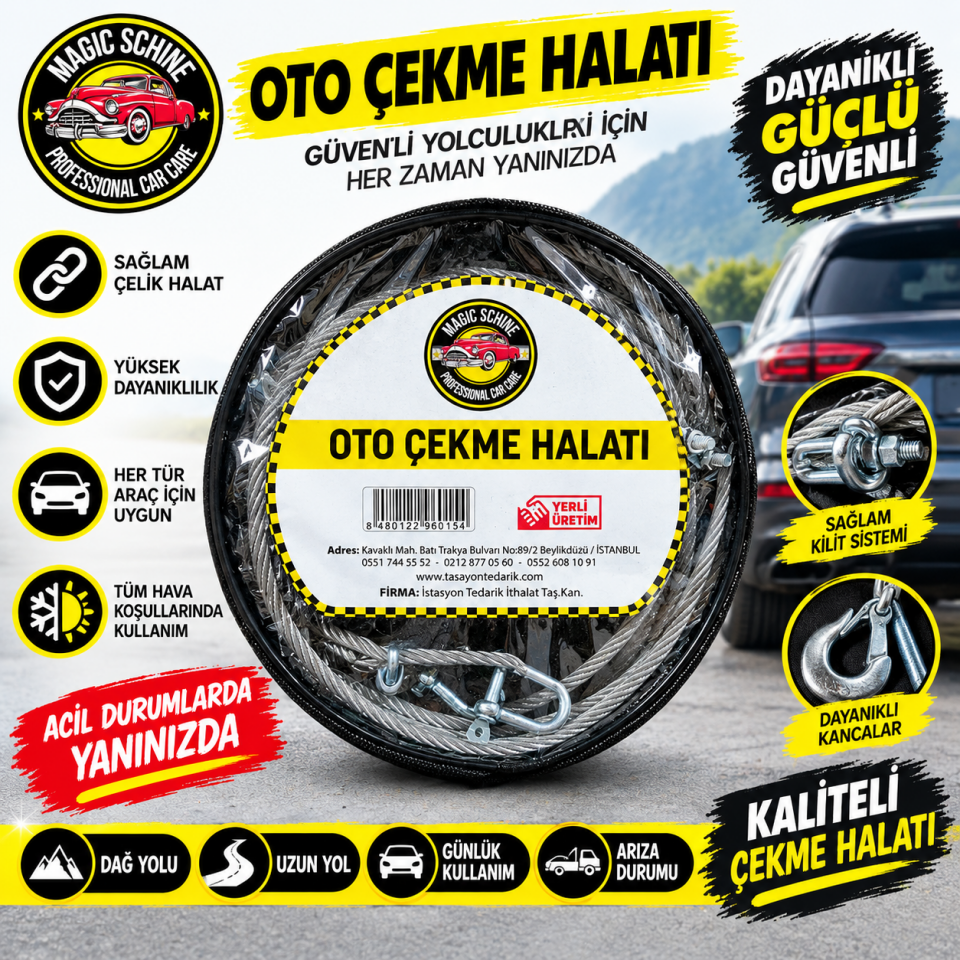 3,5 Ton Kapasiteli Çelik Oto Çekme Halatı