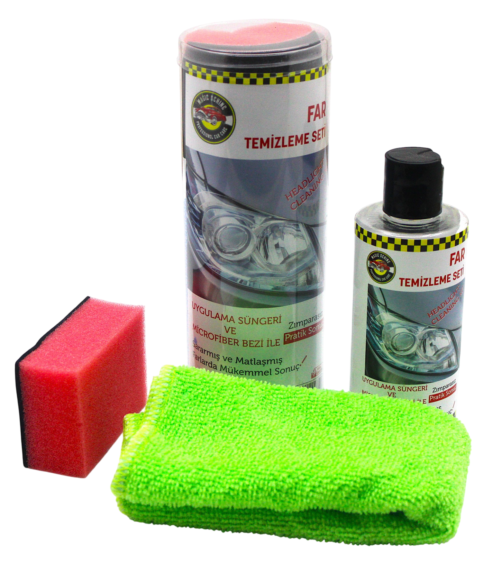 Magic Schine Oto Far Temizleyici ve Parlatacı Set 200 Gr. Microfiber Bez ve Uygulama Süngeri Hediyeli