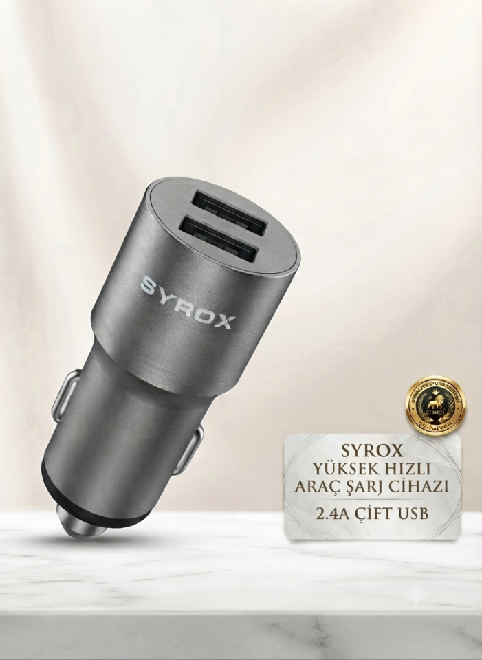 Syrox 3,1 Çift Girişli METAL Araç Şarj Başlığı