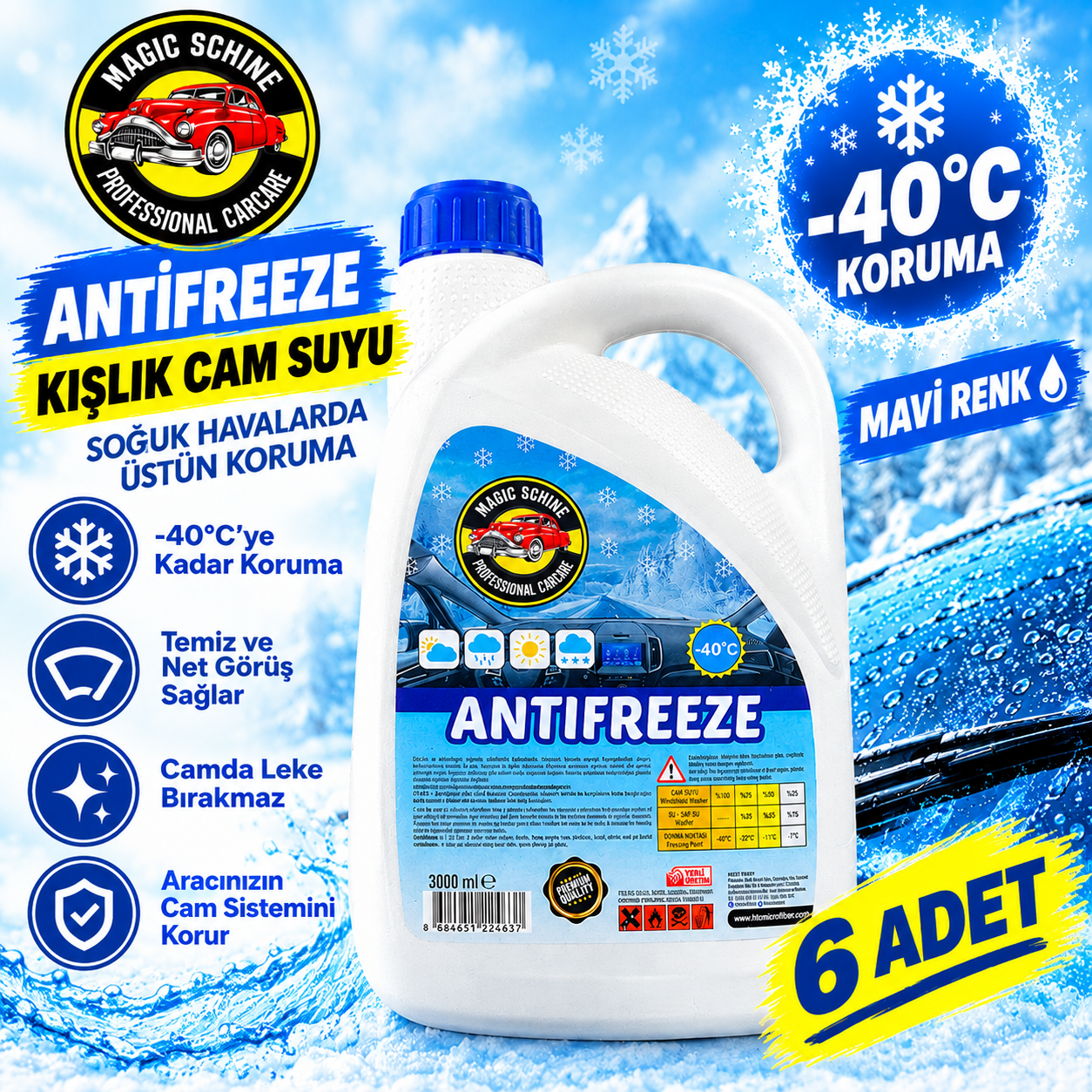 6'lı -40° İnorganik  Mavi Antifriz 3 litre