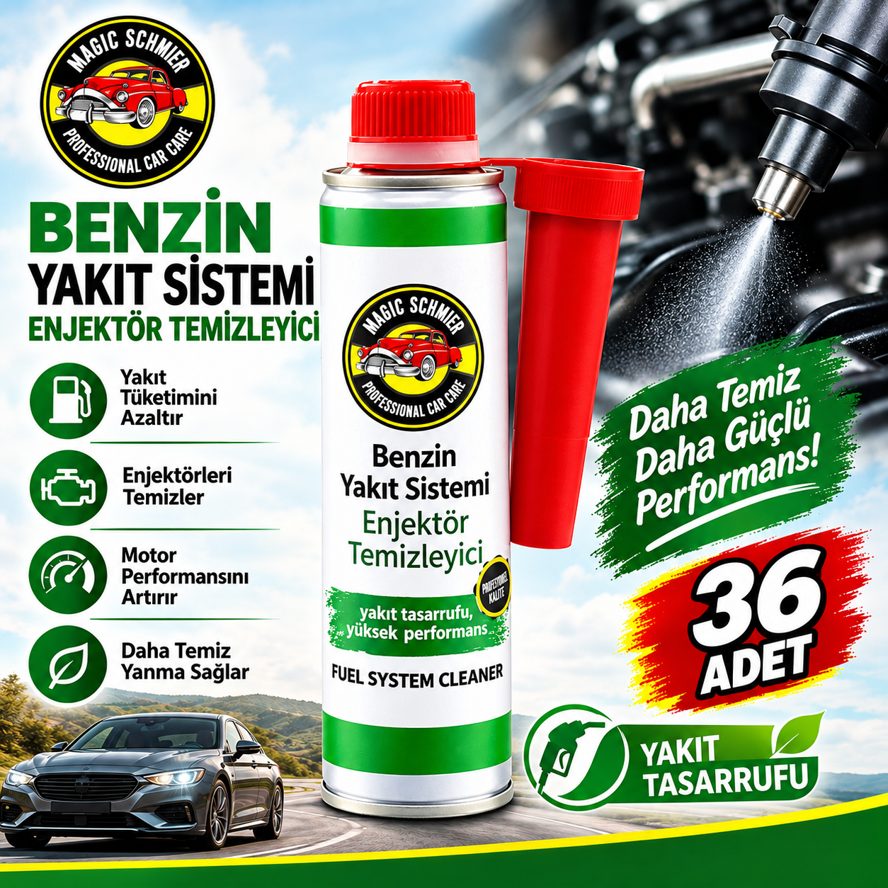 36'lı 300 ml Benzin Yakıt Sistemi Enjektör Temizleyici