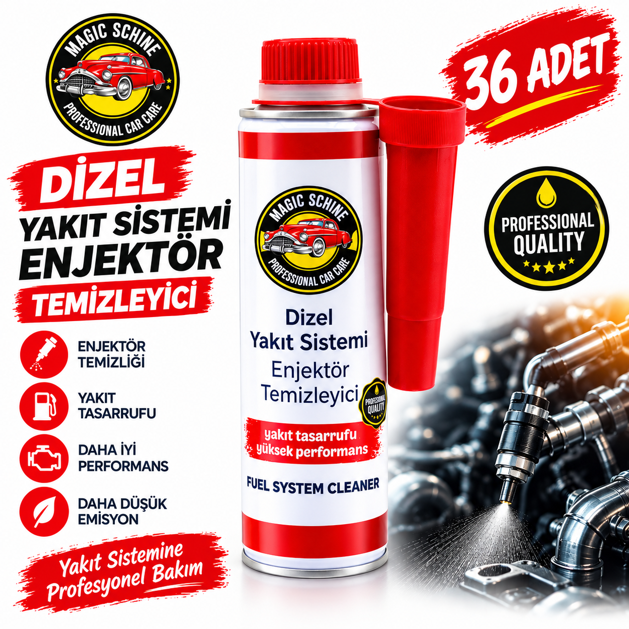 36'lı 300 ml Dizel Yakıt Sistemi Enjektör Temizleyici