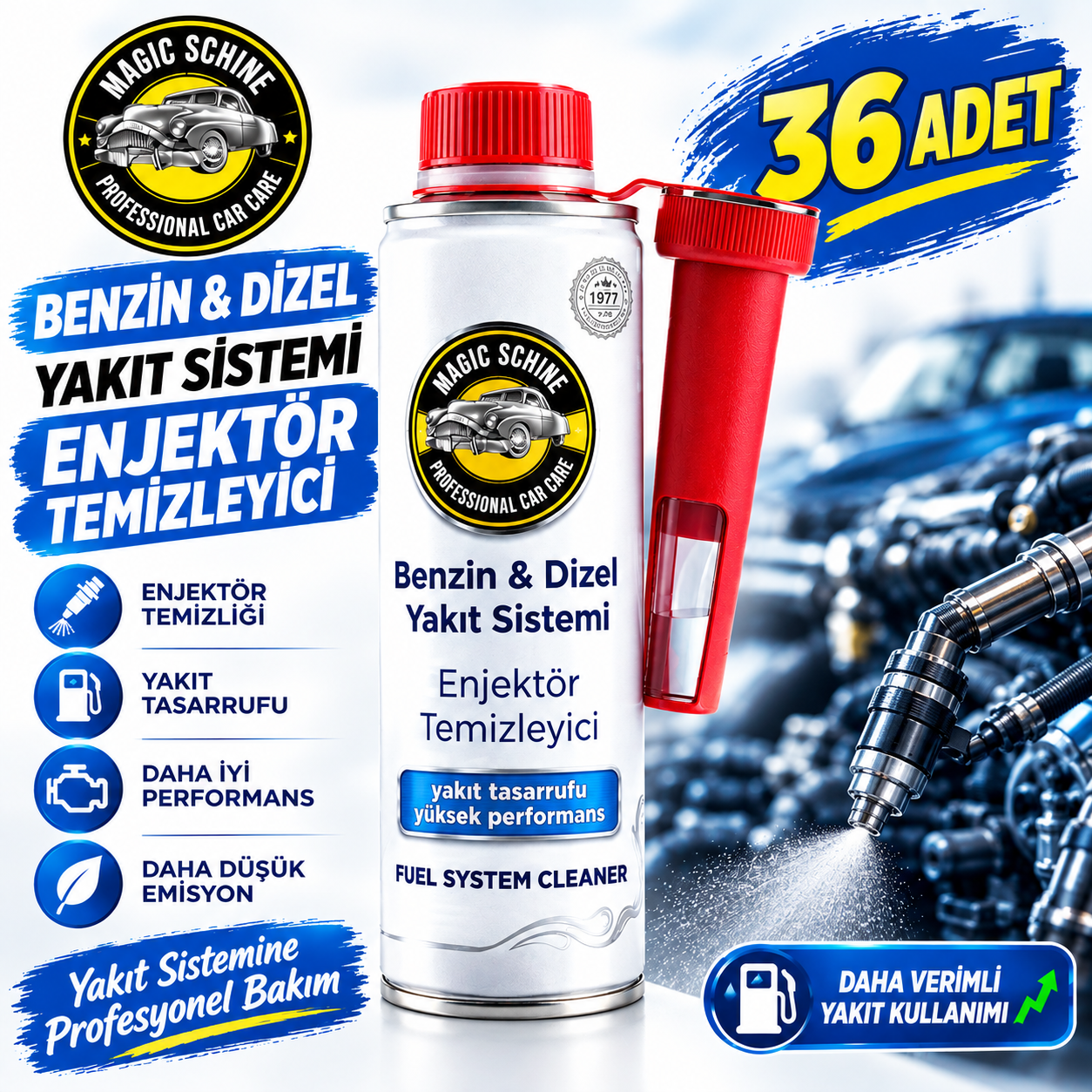 36'lı 300 ml Benzin/Dizel Yakıt Sistemi Enjektör Temizleyici