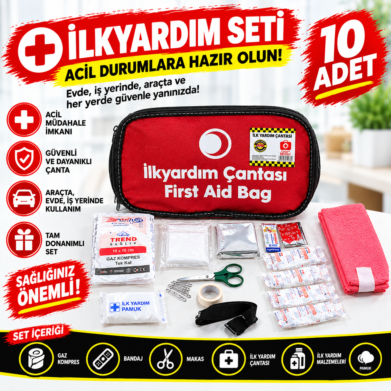 10'lu Mevzuata uygun Tuvtürk Uyumlu İlk Yardım Çantası - Ecza Çantası