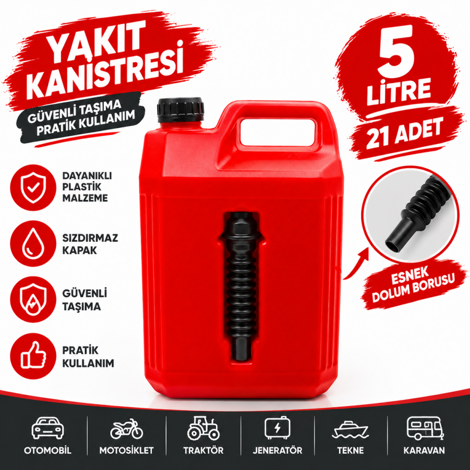 21'li T-Rax Antistatik Benzin-Mazot Taşıma Yakıt Bidonu Gagalı 5 Lt