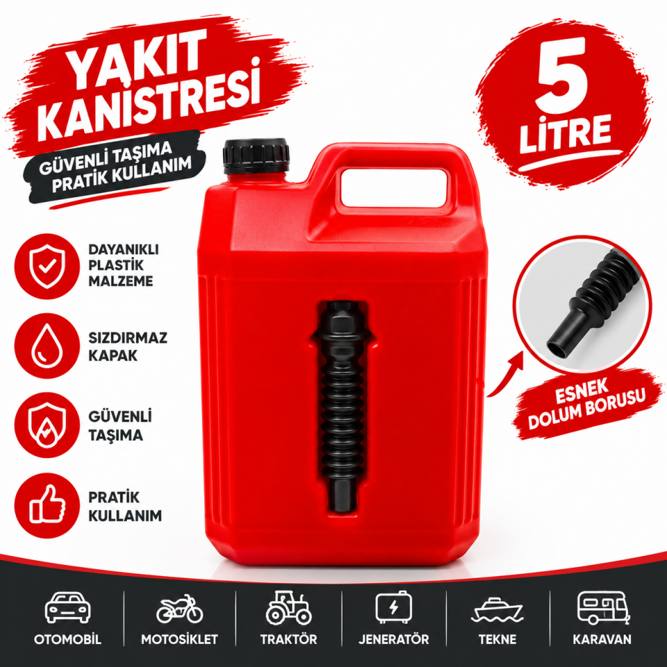 21'li T-Rax Antistatik Benzin-Mazot Taşıma Yakıt Bidonu Gagalı 5 Lt