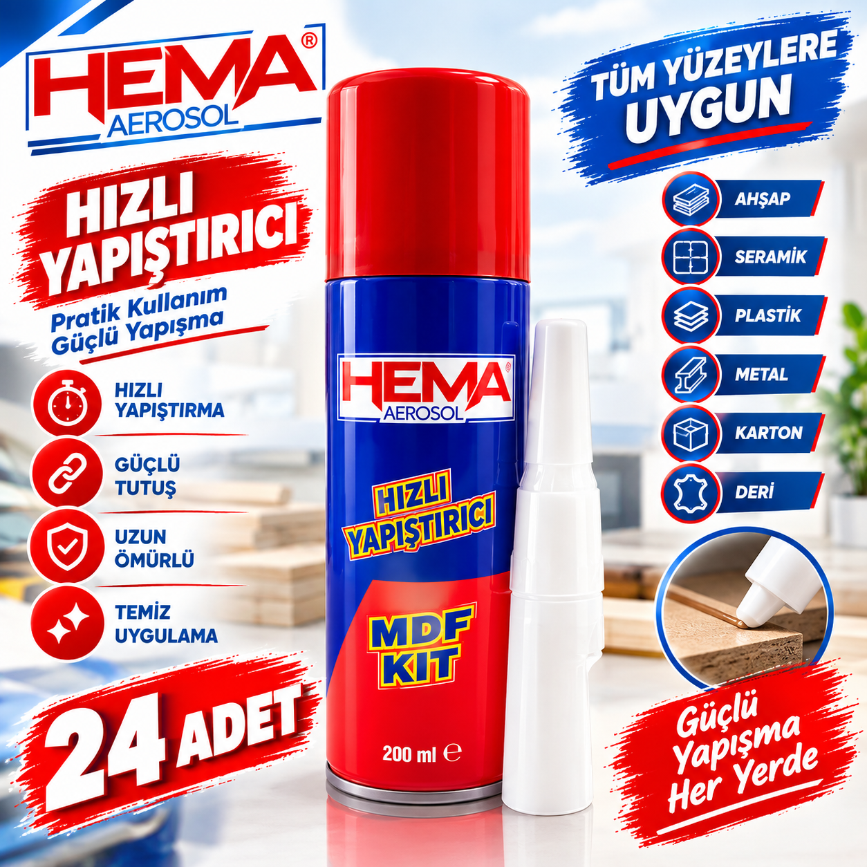 24'lü Hema Hızlı Yapıştırıcı MDF KIT 200 ml