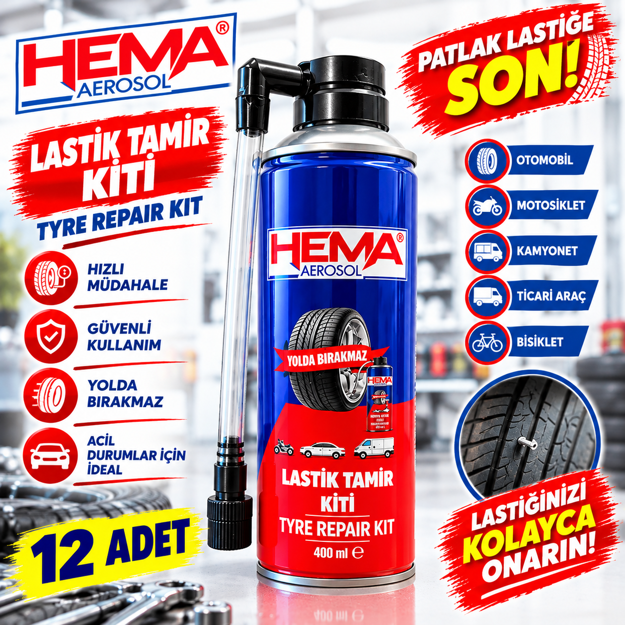12'li Hema Lastik Tamir Kiti 400 ml
