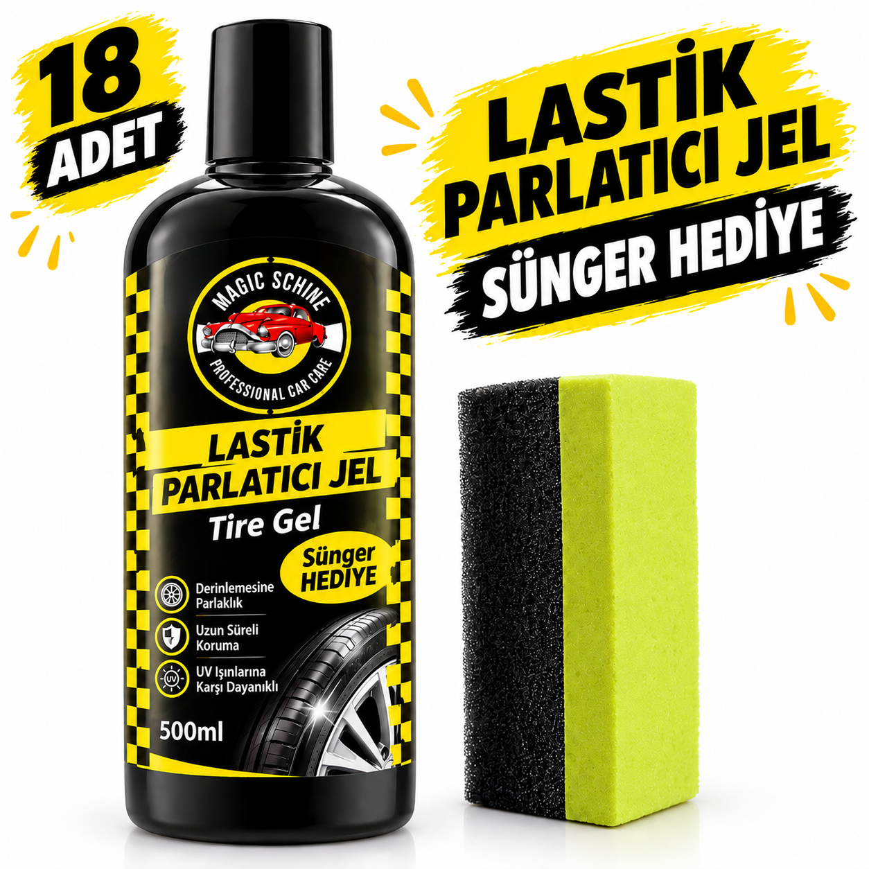 18'li Lastik Parlatıcı Jel- Sünger Hediyeli 500 ml