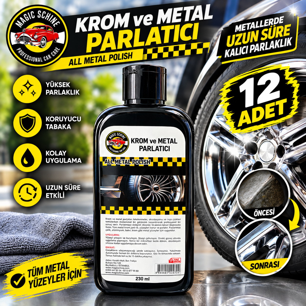 12'li Krom ve Metal Parlatıcı 230 ml