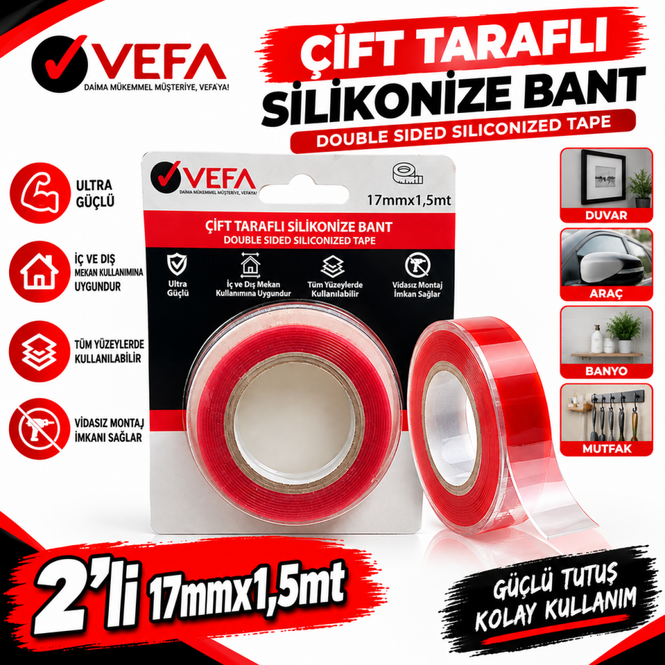 24'lü Çift Traflı Slikonize Bant 17mm*1,5 metre